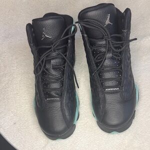 Jordan  13 Black Island Green Kids Sneakers Black and Teal